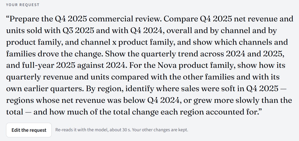 The request, in quotes: prepare the Q4 2025 commercial review…